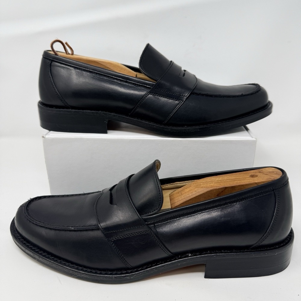 Johnston & Murphy Italy Made Penny Loafers Black Leather Dress Shoes 8.5 M